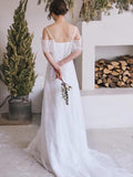 Spaghetti Straps Lace A Line Boho Beach Wedding Dress Simple Bridal Gown HZ0527