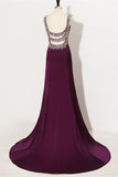 Sweep Train Plum Beaded Long Front Split Mermaid Prom Dresses For Teens HZ0527