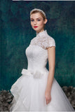 Charming High Neck Short Sleeves Lace Puffy Wedding Dresses HZ0527
