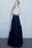 Beautiful Dark Blue Long Beading Zipper Back Prom Dresses HZ0527