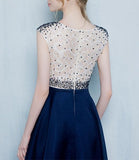 Beautiful Dark Blue Long Beading Zipper Back Prom Dresses HZ0527