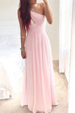 Girly Long Pink Chiffon Floor Length Simple High Low Prom Dresses HZ0527
