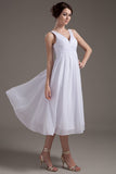 Simple White Chiffon V-neck Open Back Beach Wedding Dresses HZ0527
