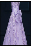2025 Strapless Long Purple Lace Big Wedding Dress With Bow HZ0527