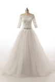 Half Sleeves Long Ball Gowns Bodice Lace Wedding Dresses HZ0527
