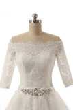 Half Sleeves Long Ball Gowns Bodice Lace Wedding Dresses HZ0527
