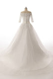 Half Sleeves Long Ball Gowns Bodice Lace Wedding Dresses HZ0527