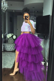 Promfast Two Pieces Purple Ruffles Short Sleeves Prom Dresses Evening Dress HZ0527