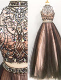 Lovely Two Pieces Colorful Beading A-line Long Handmade Prom Dresses HZ0527