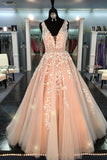 Ball Gown Lace Tulle V-neck Long A-line Quinceanera Dresses Prom Dresses HZ0527
