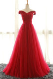 Off Shoulder Long A-line Simple Cheap Red High Low Prom Dresses HZ0527