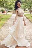 Elegant Two Pieces Beaded A-line Beauty Tulle Prom Dresses For Teens HZ0527