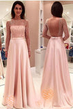 Pink Long Sleeves Backless Girly Cute Simple Cheap Prom Dresses HZ0527