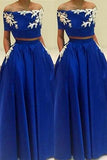 Boat Neckline Royal Blue Half Sleeves Two Pieces A-line Prom Dresses HZ0527