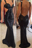 Charming Sexy Long Mermaid Sequin Shiny Black Mermaid Party Prom Dresses HZ0527
