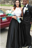 Two Pieces White Top Black Skirt Beading A-line Wedding Prom Dresses HZ0527