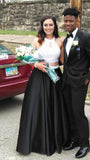 Two Pieces White Top Black Skirt Beading A-line Wedding Prom Dresses HZ0527