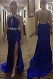 Sexy Royal Blue Backless Front Split Beauty Evening Prom Dresses HZ0527