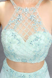 Mint Chiffon Two Pieces Beading Backless Formal Prom Dresses HZ0527
