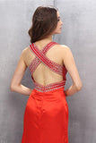 Sexy Sparkly Mermaid Satin V-neck Handmade Open Back Prom Dresses HZ0527