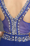 Chiffon Beading Royal Blue V-neck Long Elegant Prom Dresses HZ0527