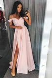 Unique Cold Shoulder Red Satin Straps A Line Long Prom/Evening Dress with Split HZ0527