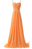Spaghetti Straps Long Orange Chiffon Beading Prom Dresses HZ0527