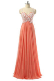 Beautiful Coral Chiffon White Lace Long Prom Dresses With Straps HZ0527