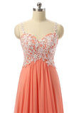 Beautiful Coral Chiffon White Lace Long Prom Dresses With Straps HZ0527