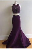 Dark Plum Mermaid 2 Pieces Sparkly Long Prom Dresses HZ0527