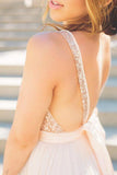 Unique Long Chiffon Sequin V-neck Backless Prom Dresses HZ0527