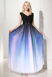 2025 Elegant Gradient Chiffon V-neck Long Back Up Lace Prom Dresses HZ0527