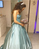 Princess Blue Beaded Sweetheart Strapless Ball Gown Long Prom Dresses HZ0527