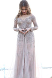 2025 Chic A line Off-the-shoulder Long Sleeves Tulle Appliques Prom Dress HZ0527