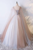 Romantic Tulle V neck Long Evening Dress,Lace Appliques Senior Prom Dress HZ0527