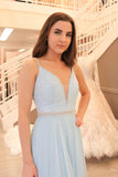 Gorgeous Straps Light Sky Blue Chiffon A Line Long Prom Dress HZ0527