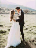 A Line Long Sleeve Lace Appliqued Ivory Beach Wedding Dress HZ0527