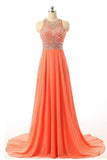 Pretty Cap Sleeves Orange Long Chiffon Beading Prom Dresses HZ0527