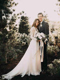 A Line Long Sleeve Lace Appliqued Ivory Beach Wedding Dress HZ0527