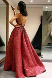 Modest A-Line Round Neck Backless Sweep Train Lace Prom Dress with Appliques HZ0527