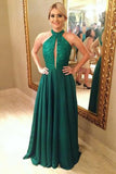 Charming A-Line Jewel Green Keyhole Open Back A Line Prom Dress with Beading HZ0527