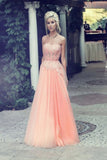 Pretty Pink Long Sweetheart Lace Beading Open Back Prom Dresses HZ0527