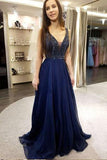Sexy Low Cut Beading Chiffon Long Prom Dresses For Teens,Graduation Party Dresses HZ0527