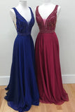Sexy Low Cut Beading Chiffon Long Prom Dresses For Teens,Graduation Party Dresses HZ0527