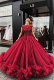 Red Tulle Appliques Ball Gown Prom Dress, Sweet 16 Dresses,Quinceanera Dresses HZ0527