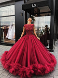 Red Tulle Appliques Ball Gown Prom Dress, Sweet 16 Dresses,Quinceanera Dresses HZ0527