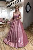 Promfast A-line Scoop Spaghetti Straps Sparkle Prom/Evening Dress with Pockets HZ0527