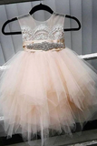 Promfast Cute Tulle Jewel Neckline Cap Sleeve Beading Flower Girl Dresses With Lace Appliques HZ0527