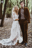 Promfast White Tulle Lace Long Sleeves Beach Wedding Dresses, Bridal Gown HZ0527