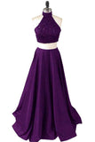 Two Pieces Long Beaded Purple Beauty Prom Dresses 2025 HZ0527